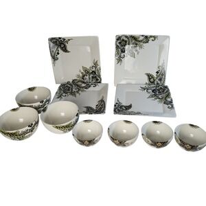 Tabletops Gallery Angela Paisley Ceramic Dinnerware Set 11pc Square Plates Bowls